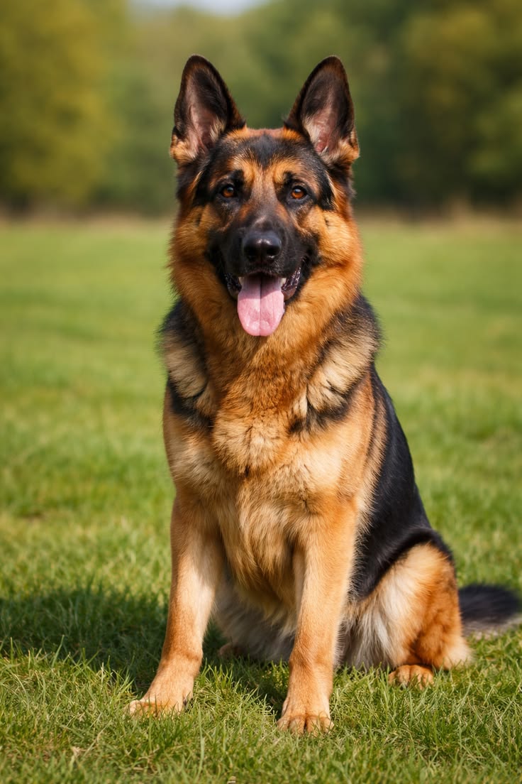 Loyal German Shepherd in the Green Field